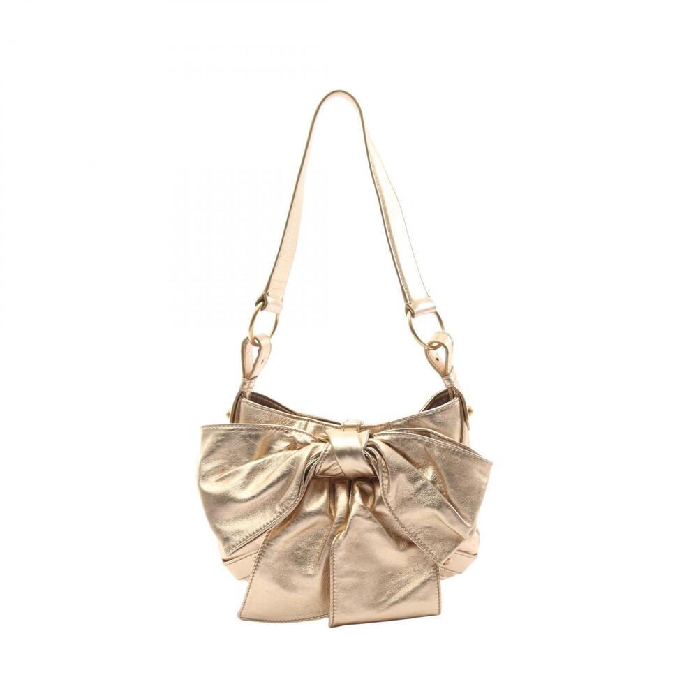 Saint Laurent Yves Rive Gauche Sac Bow Ribbon Shoulder Bag Leather Gold Tone